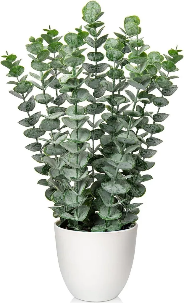 Eucalyptus artificiel décoratif de 40 cm avec pot blanc comme un vrai