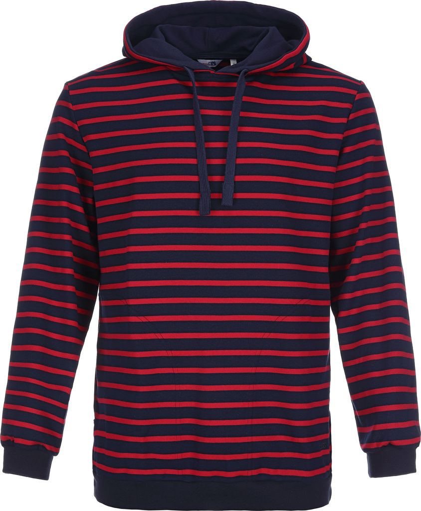 modAS Bretonisches Kapuzenshirt Pullover gestreift Uni – Streifenpullover Ringelpullover mit Kapuze aus Baumwolle in Blau/Rot Größe XXL
