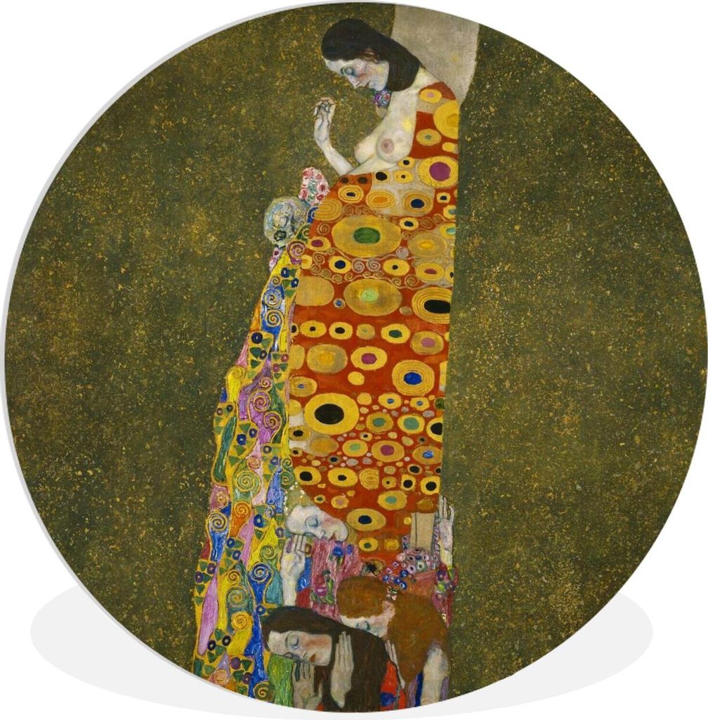 MuchoWow Rundes Wandbild - Runde Bilder Hoffnung II - Gemälde von Gustav Klimt Ø 30 cm Kreis Wanddekoration Kunststoff - Wandkreis - Wandschmuc...