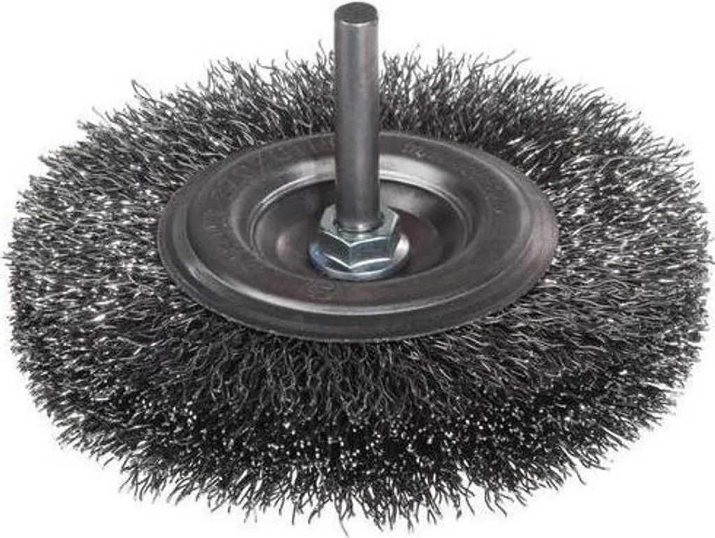 Brosse Circulaire Métallique En Acier Trempé Fi130mm Sur Tige De 6mm