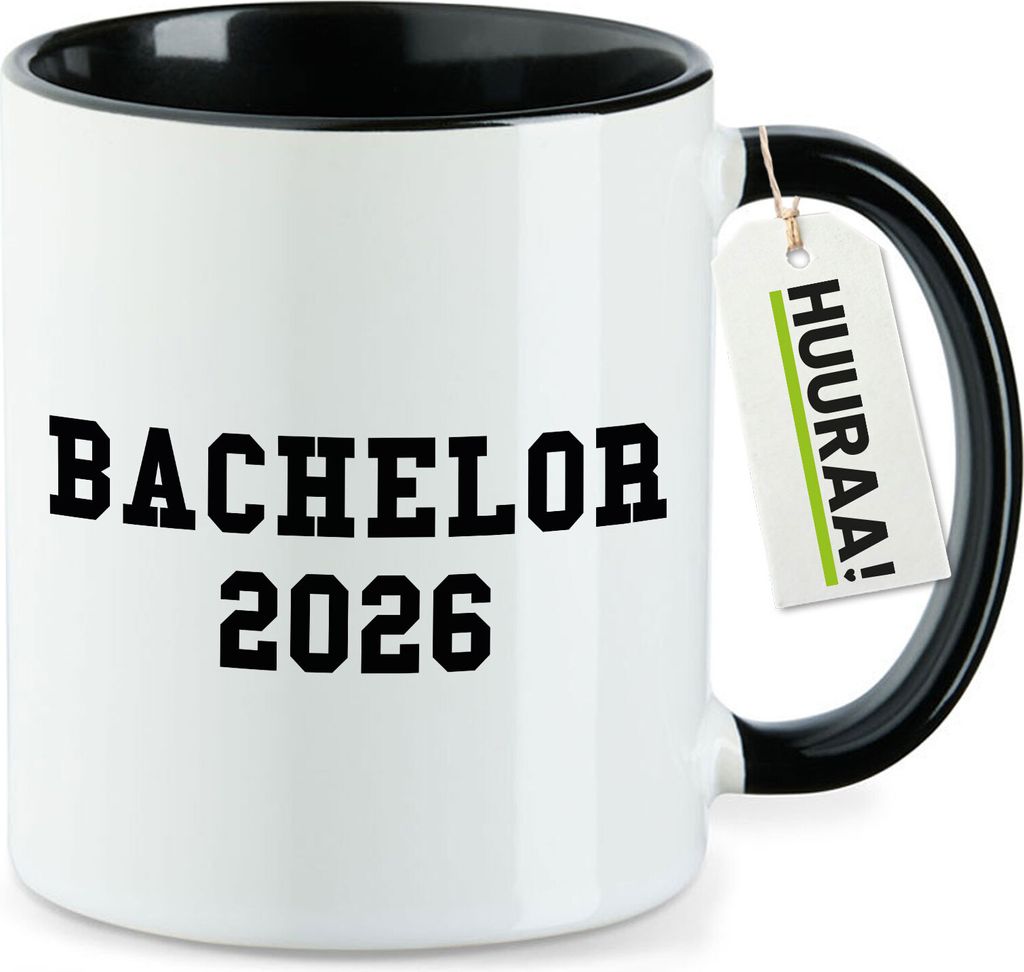 Huuraa Kaffeetasse Bachelor 2026 Abschluss 330ml Schwarz Keramik Kaffeebecher Geschenkidee