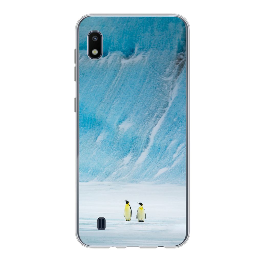 MuchoWow Handyhülle Schutzhülle Hülle für Samsung Galaxy A10 Zwei Kaiserpinguine vor einem Eisberg Silikon Softcase Handy Hülle - Schutzhülle