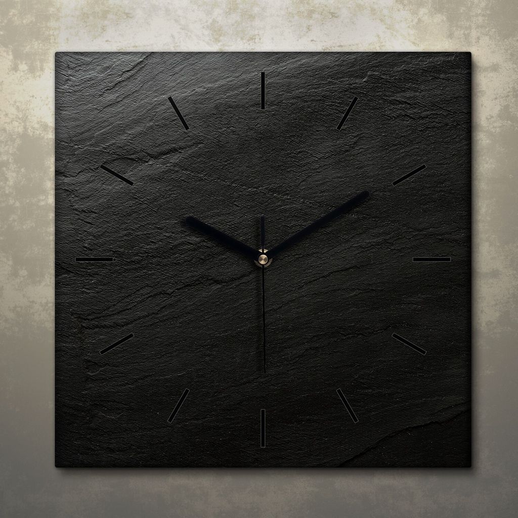 Wohnzimmer Leinwand Uhr Geräuschlos Küche 30x30 Schwarzer Stein, Marmor, Motive, Textur, schwarze Zeiger