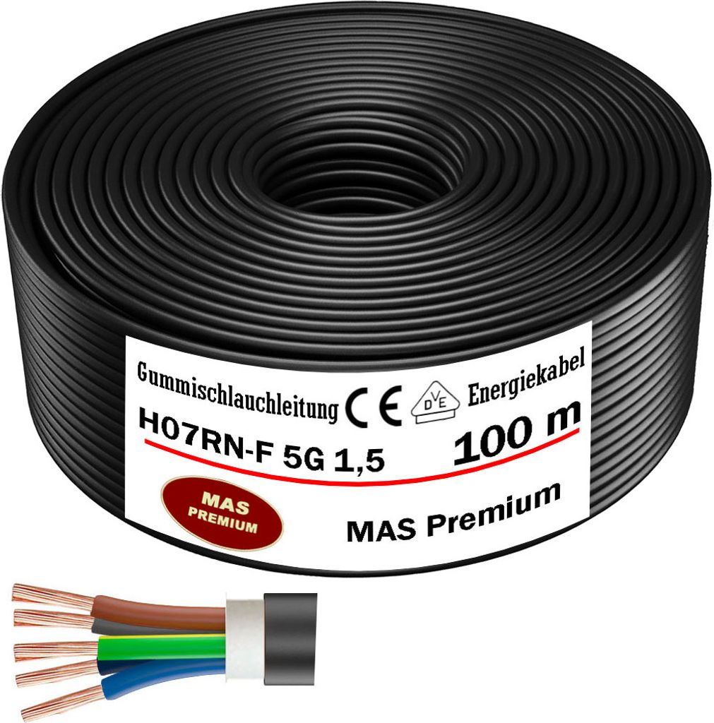 100m Gummischlauchleitung Baustellenkabel H07RN-F 5G1,5 Flexibel für Geräten