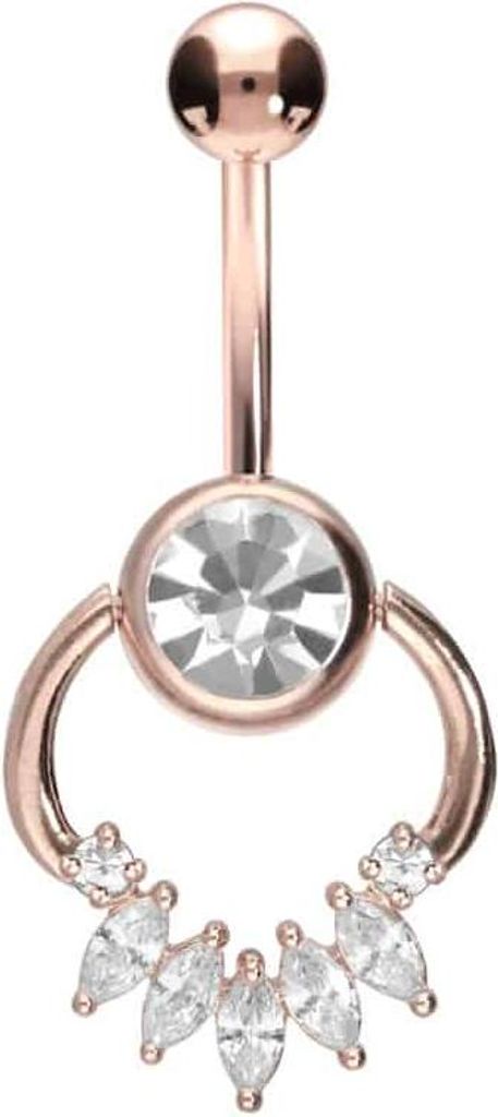 Bauchnabelpiercing Chirurgenstahl Bananabell RING + EINGEFASSTE KRISTALLTROPFEN