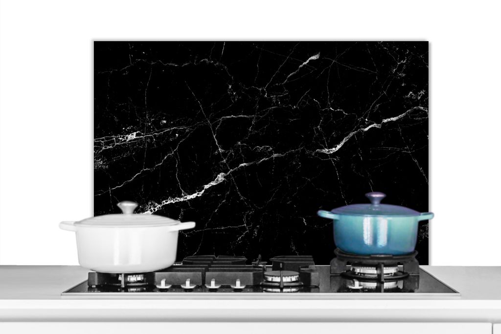 KitchenYeah Spritzschutz Küche - Küchenrückwand - Wandschutz für Herd und Spüle - Marmoroptik - Schwarz - Luxus 80x55 - Alu-Dibond (Alterna...