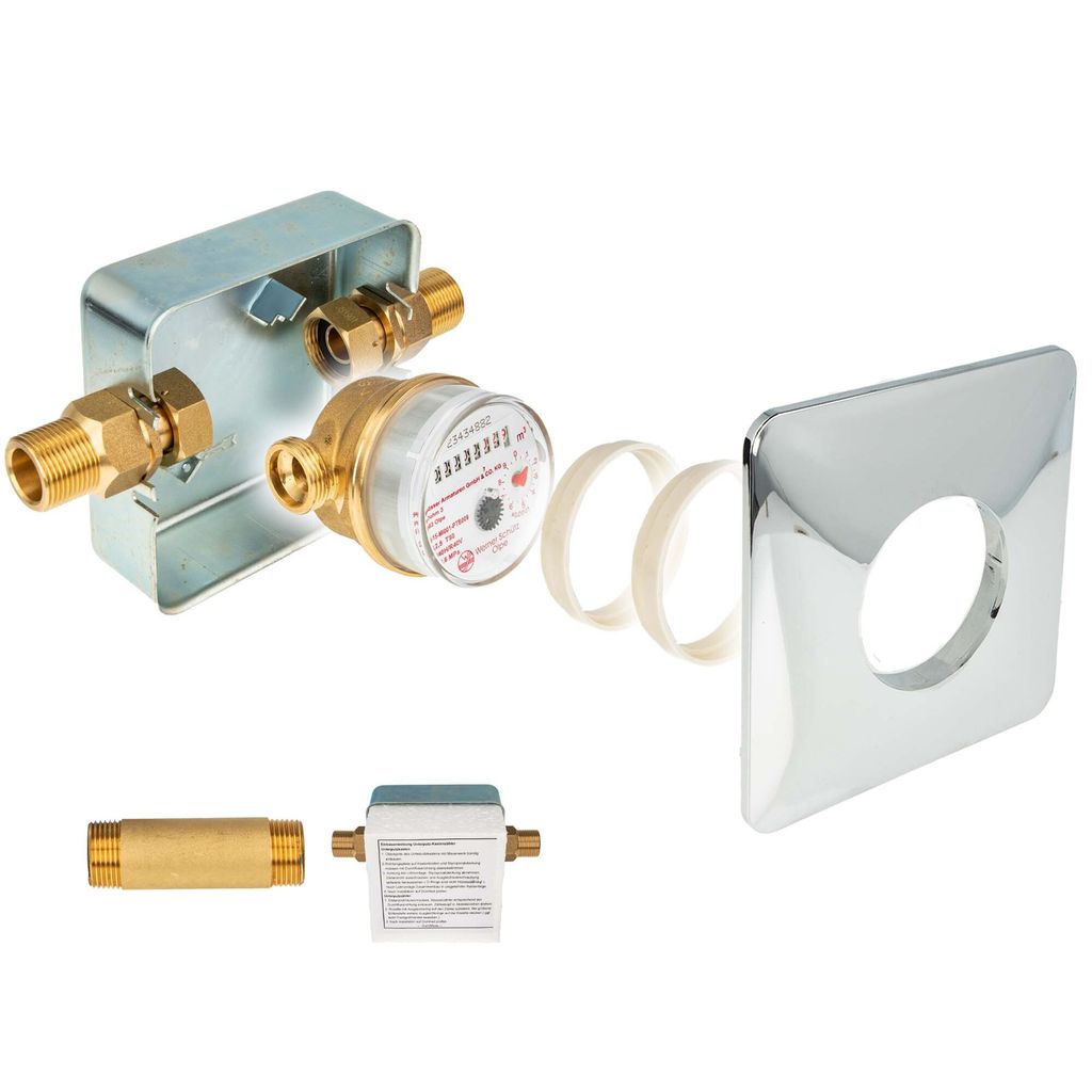 Unterputz Einstrahlzähler System ETK Komplett-SET, Warmwasser, Länge 80 mm, Einbaukasten 3/4 Zoll AG