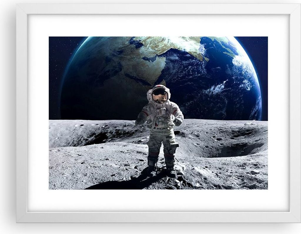 Gerahmtes Poster - Weißer Rahmen - Astronaut Mond Erde Raum Produktbild 
