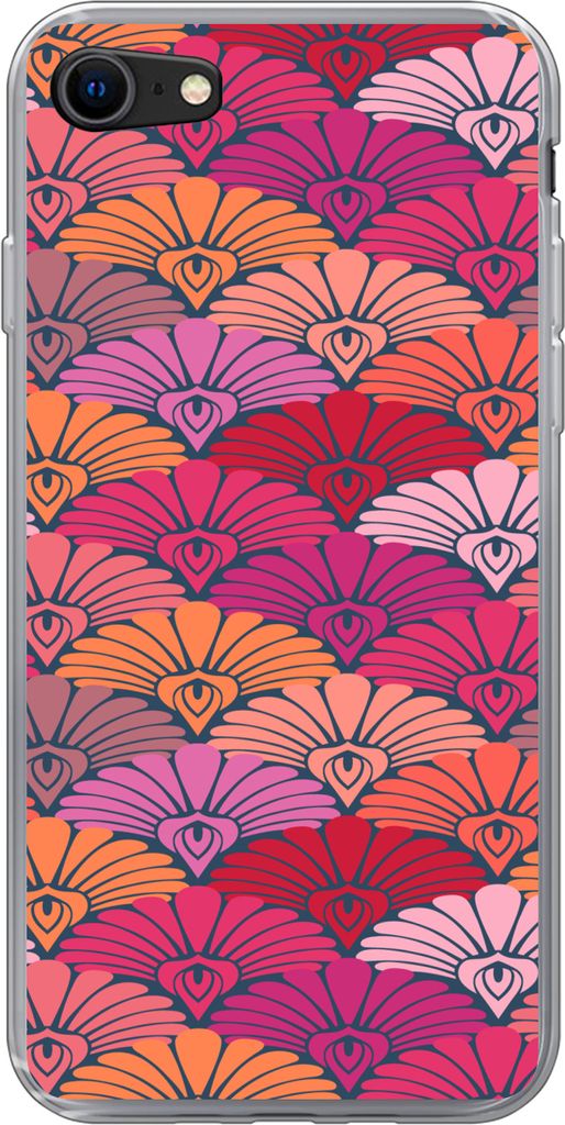 MuchoWow Handyhülle Schutzhülle Hülle für Telefoonhoesje iPhone SE 2020 Muster - Art Deco - Rosa - Blumen Silikon Softcase Handy Hülle - Kar...