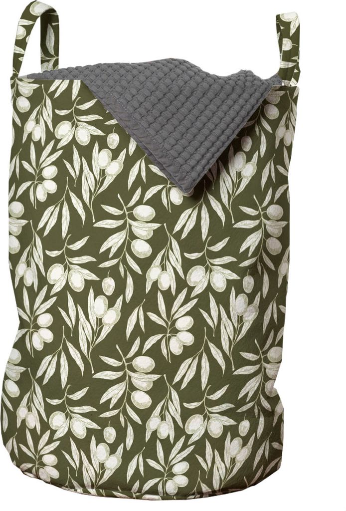 ABAKUHAUS Olive Wäschesack, Baum-Zweig Gezeichnet von Hand, Wäschekorb mit Griffen Kordelzugverschluss für Waschsalons, 33 cm breit x 49 cm hoch...