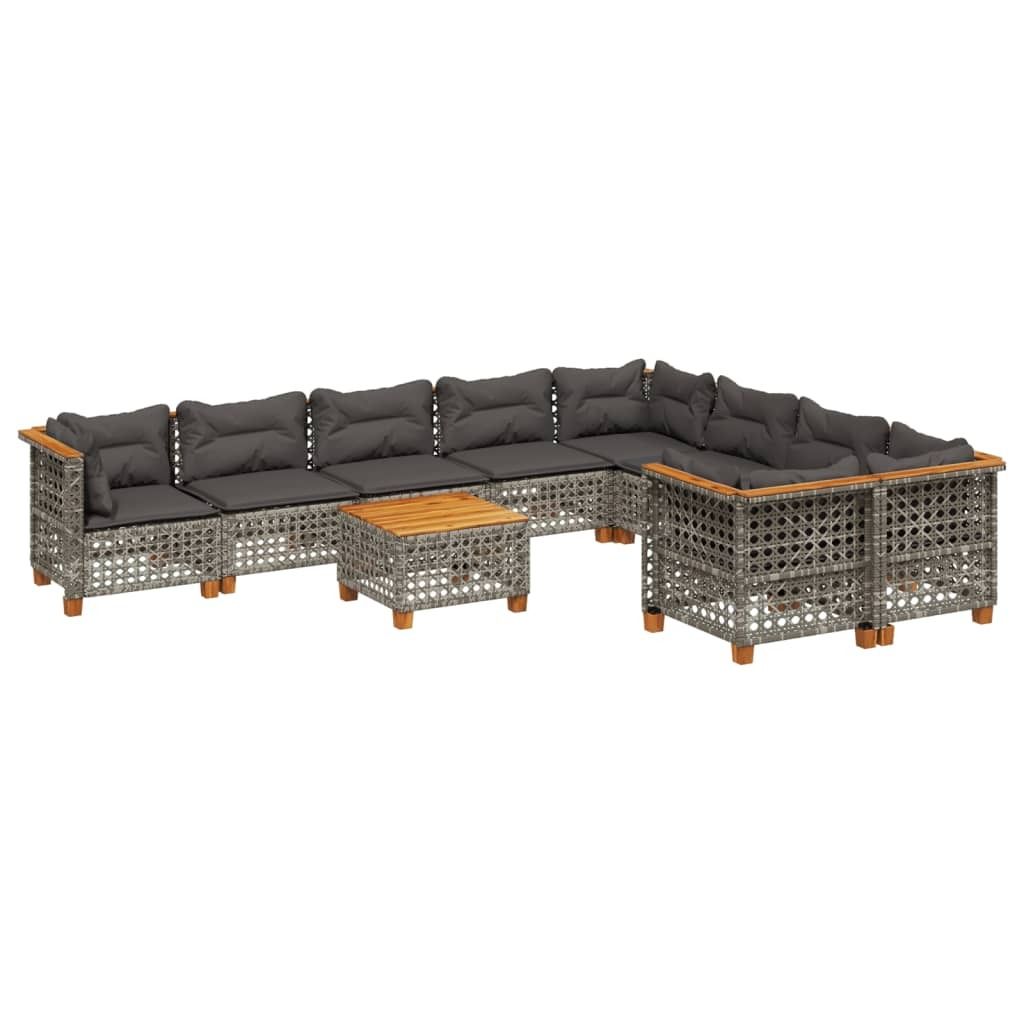 10-tlg. Garten-Sofagarnitur mit Kissen Grau Poly Rattan Produktbild 