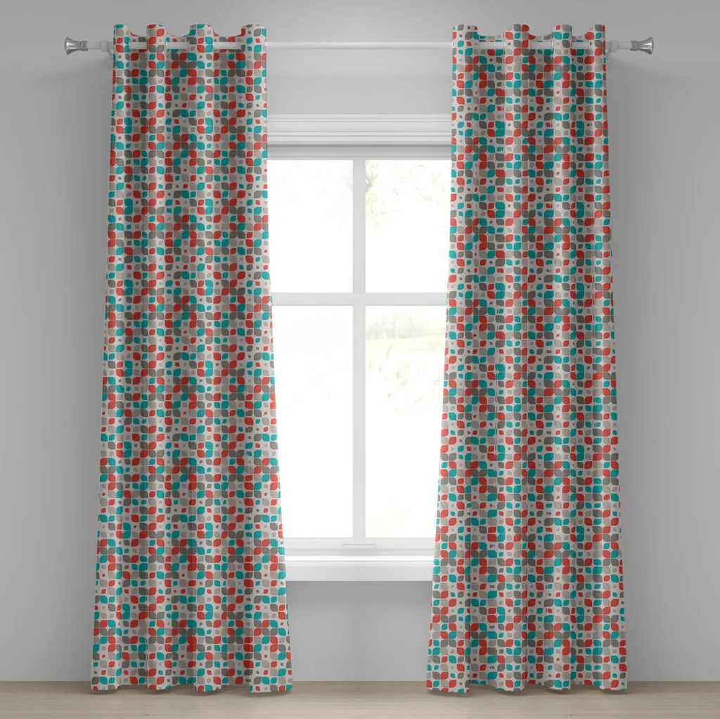Rideau de salon style vintage pour grande baie vitrée gris et turquoise