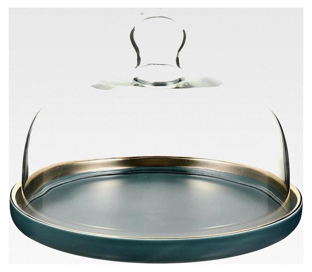Keramische Kuchenservierplatte mit Glasdeckel, mittelgroß, 18 cm, lebensmittelecht für Kuchen, Obst und Gebäck, abdeckbar, zur Küchenaufbewahrung