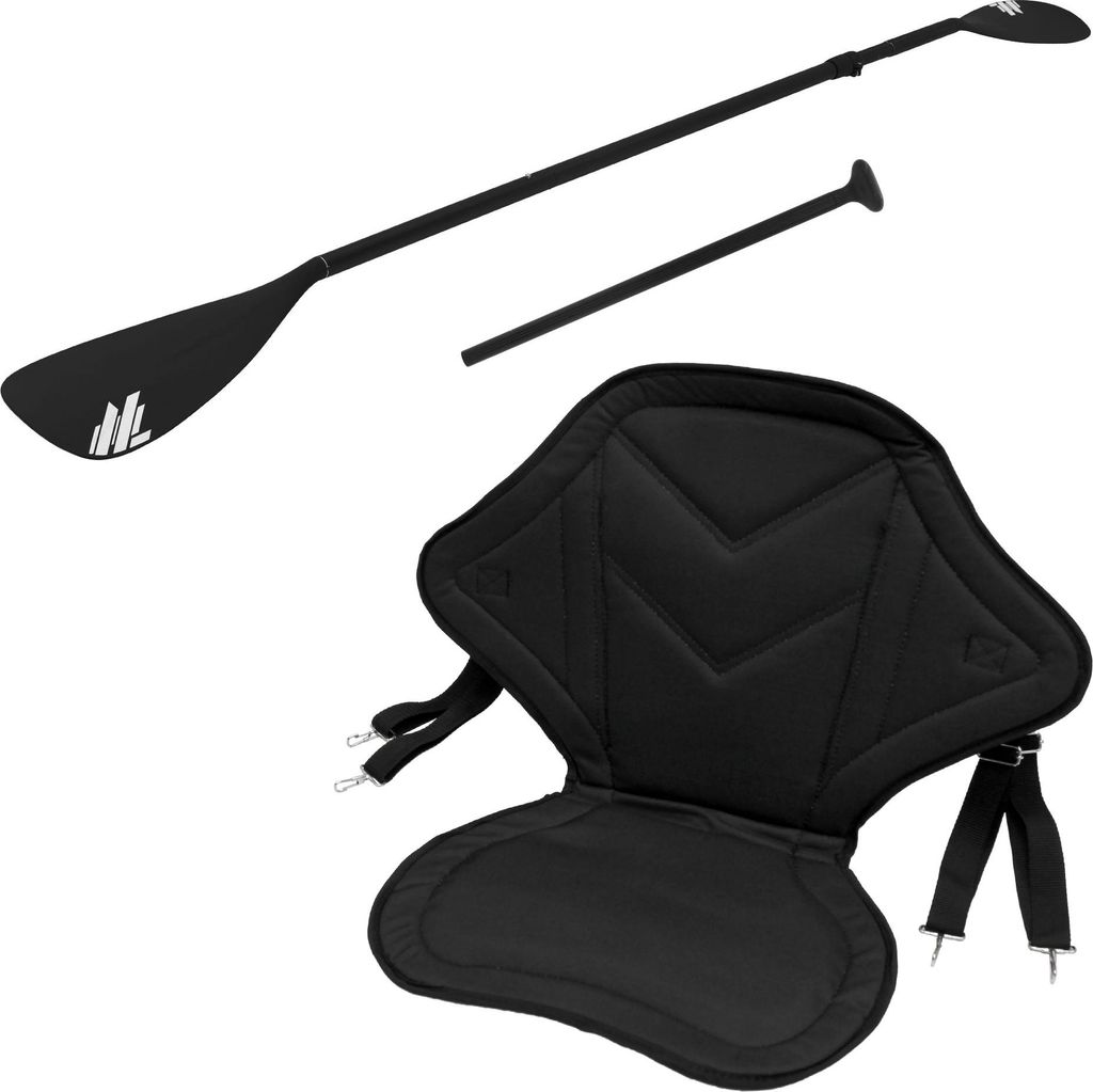 ECD Germany Kajak Sitz und Paddel Set Universal Schwarz Kajaksitz für Stand UP Paddle Board Surfboard Kanu SUP Sitz Paddelblatt verstellbarer Kanu...