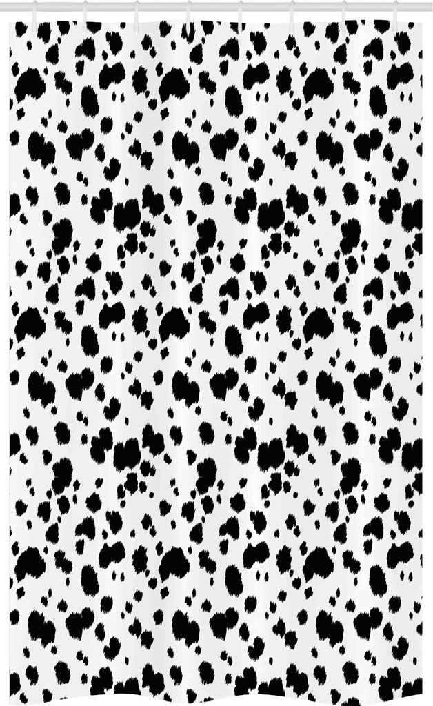 ABAKUHAUS Tier Schmaler Duschvorhang, Dalmatinisches Druck Textur, Badezimmer Deko Set aus Stoff mit Haken, 120 x 180 cm, Weiß und Schwarz