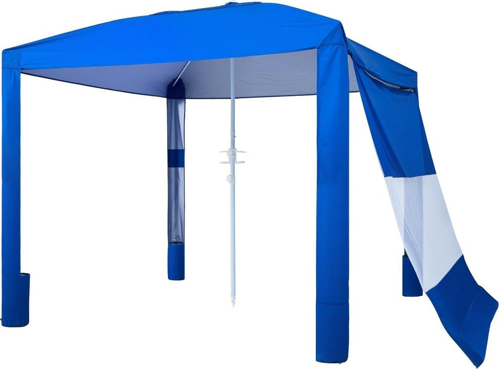Strandkabine, 2,4 x 2,4 m Strandzelt mit Seitenwand, UPF 50+ Schutz Einfach aufzubauendes Strandzelt mit Sandtaschen, höhenverstellbar Tragbarer S...