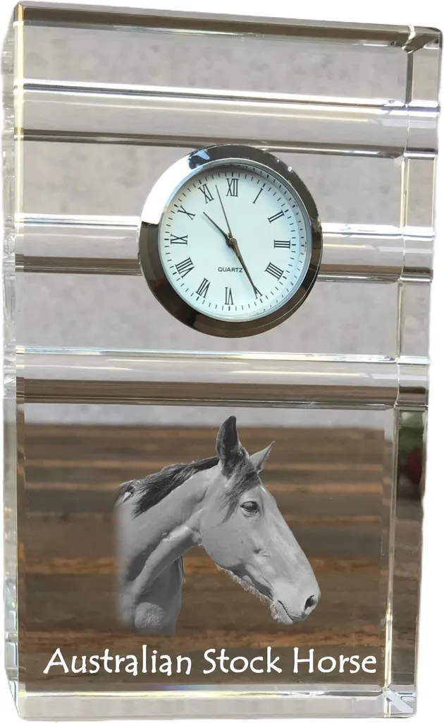 Cadeau Cavalier : Horloge Photo Cheval de Ranch Australien en Verre