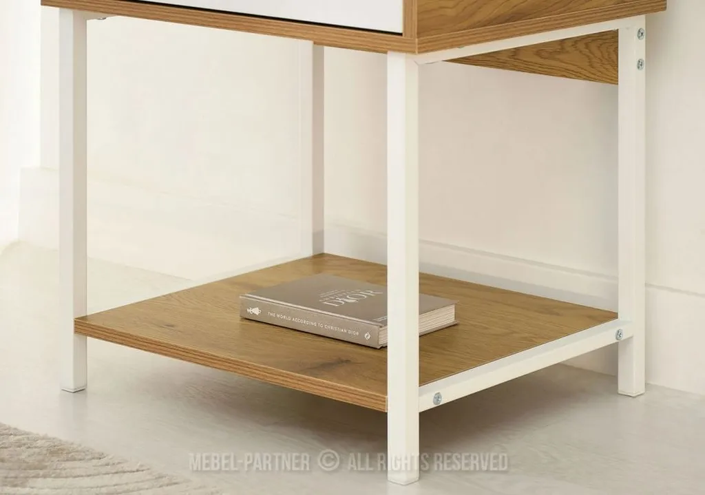 Table de chevet DILMAR chêne/blanc : Rangement Pratique et Durable - 10