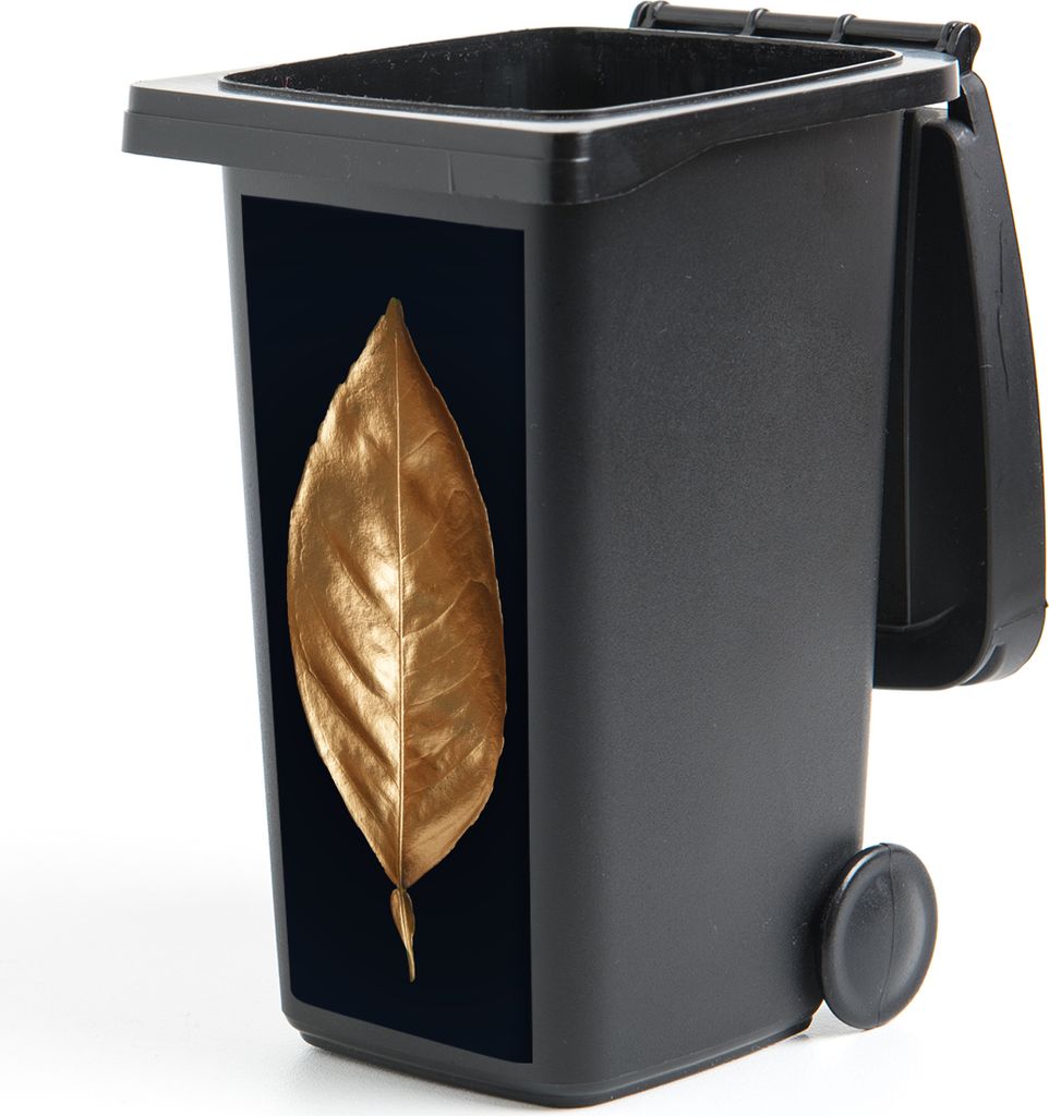 MuchoWow Mülltonnenaufkleber Blätter - Chic - Gold - Pflanzen - Schwarz 44x98 cm - Containeraufkleber - Aufkleber - Mülltonnen-Aufkleber