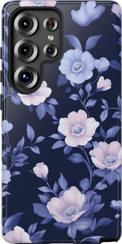 Elegantes Blumenmuster in Blau und Rosa – Hülle Kompatibel mit Samsung Galaxy S25 Ultra