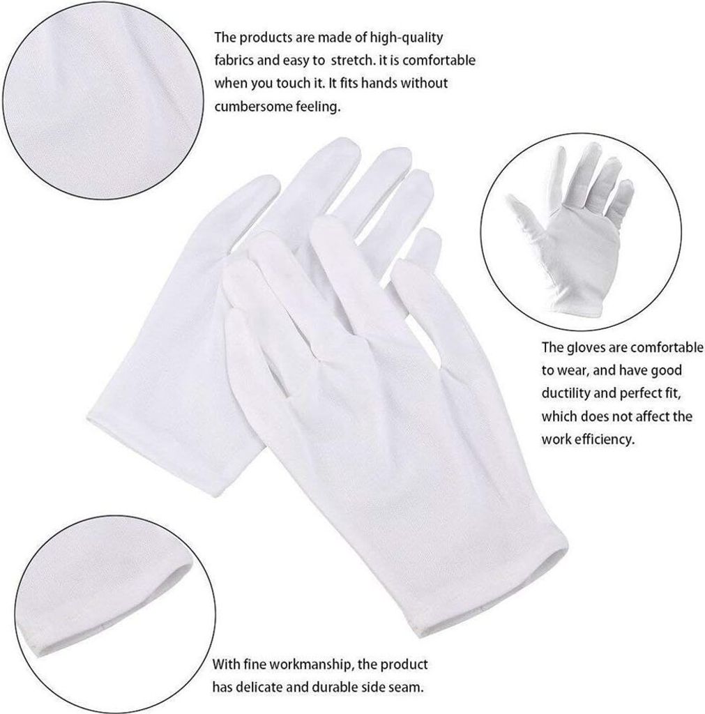 24 STK Wei?e Baumwollhandschuhe, Ultra Stretch Handschuhe Produktbild 3