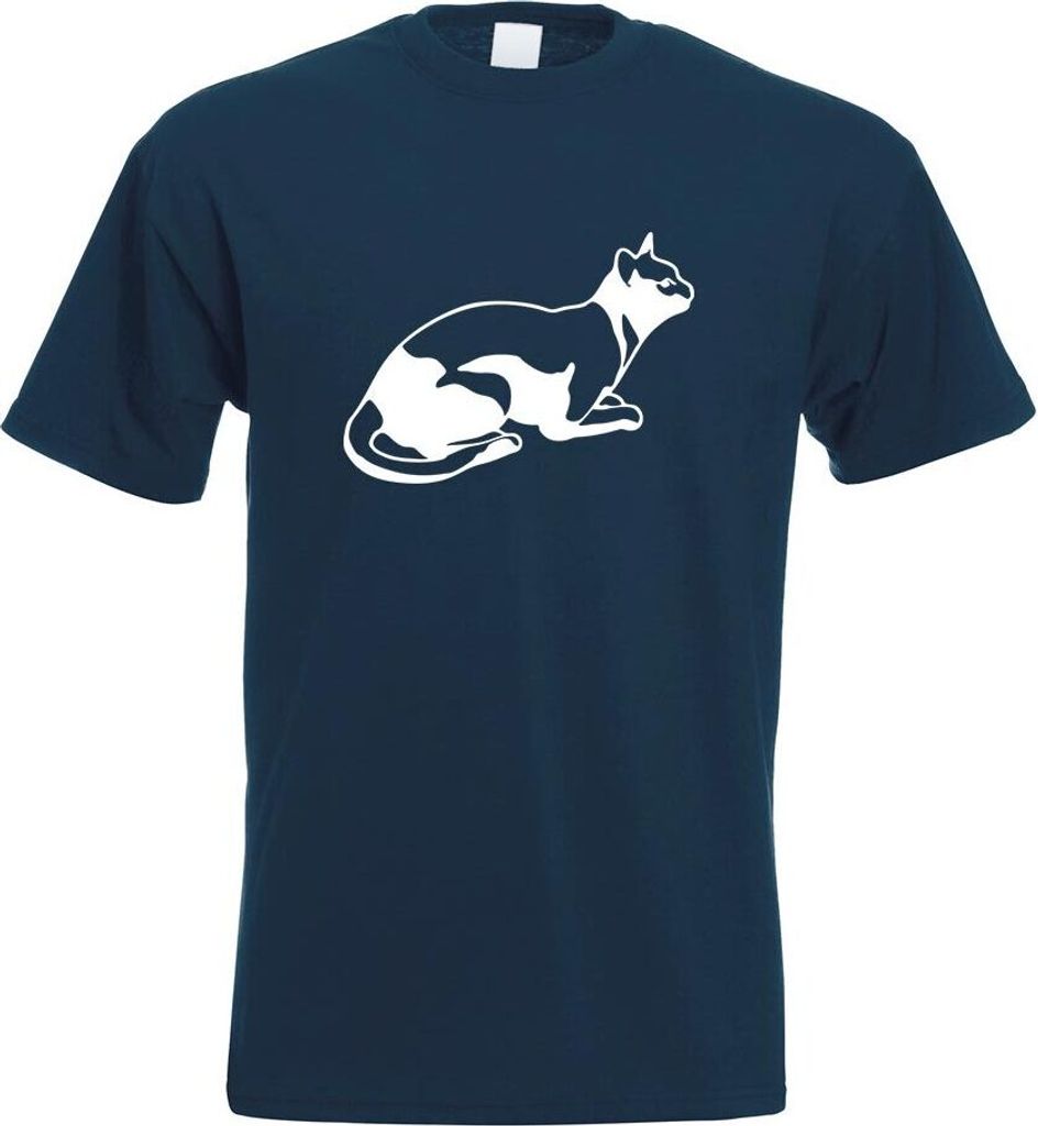 Kiwistar - T-Shirt - Navy - Katze liegend Cat Motiv Bedruckt Funshirt Design Print - mit Motiv Bedruckt - Funshirt Design - Sport - Freizeit - Herr...