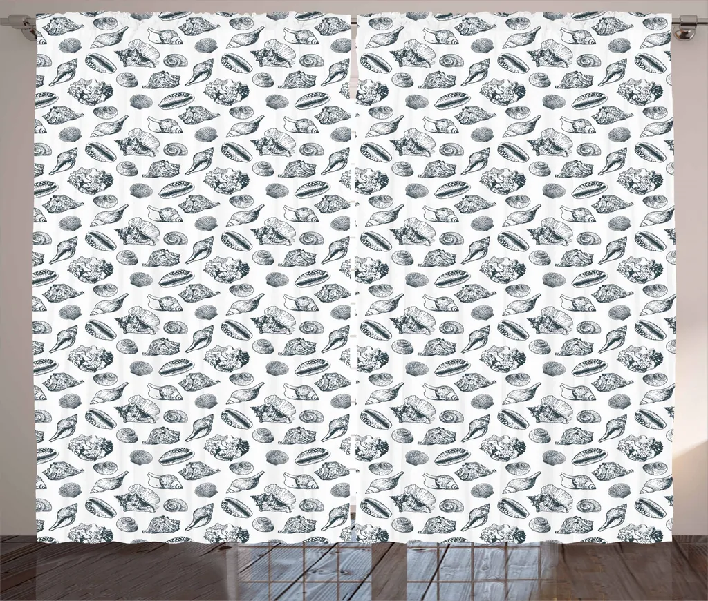 ABAKUHAUS Shells Tenda rustica, Florida Fighting Conch, Tende universali per soggiorno con passanti e ganci, 280 x 245 cm, blu scuro e bianco