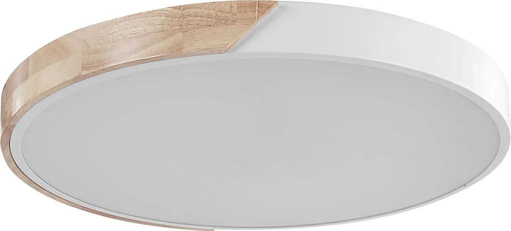 Plafonnier LED Design Rond Gris et Finition Bois pour Salon ou Chambre
