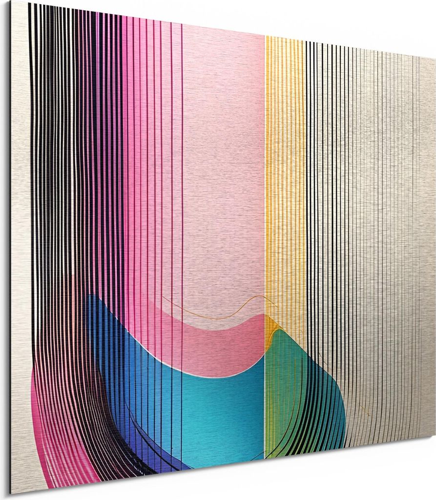 DEQORI Alu-Dibond Bild Silber 40x30 cm 'Bunte Linienenergie' Wandbild Metall dünn Design