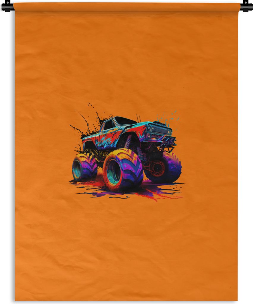 MuchoWow Wandteppich Wandbehang Monstertruck - Neon - Farbe - Orange 90x120 cm Tapisserie Dekoration Wandtuch - Wanddeko