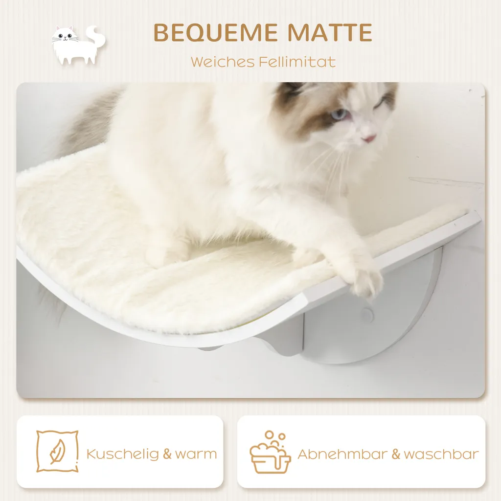 Letto Gatto da Parete PawHut Peluche Bianco | Il Top per il tuo Pet - 6