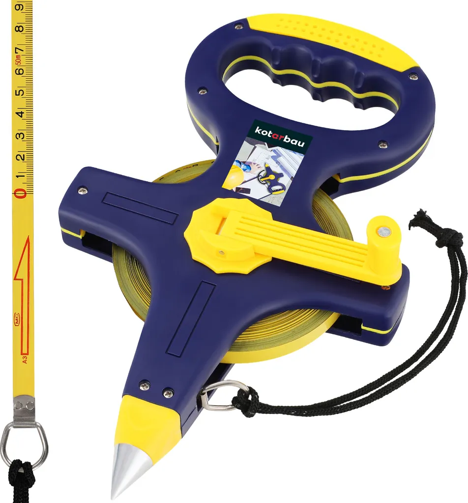 Grand mètre enrouleur 50 m ruban acier bleu pour mesure terrain