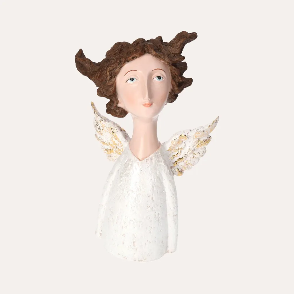 Décoration Ange pour Cheminée et Table de Fête - Statuette Blanche/Or