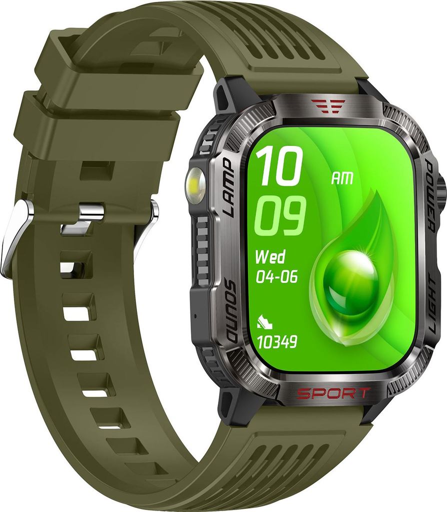 Outdoor-Smart-Sportuhr HD-Bildschirm 2,01 Zoll Kompass IP68 BT 5.0 App für Wandern Laufen Radfahren Grün