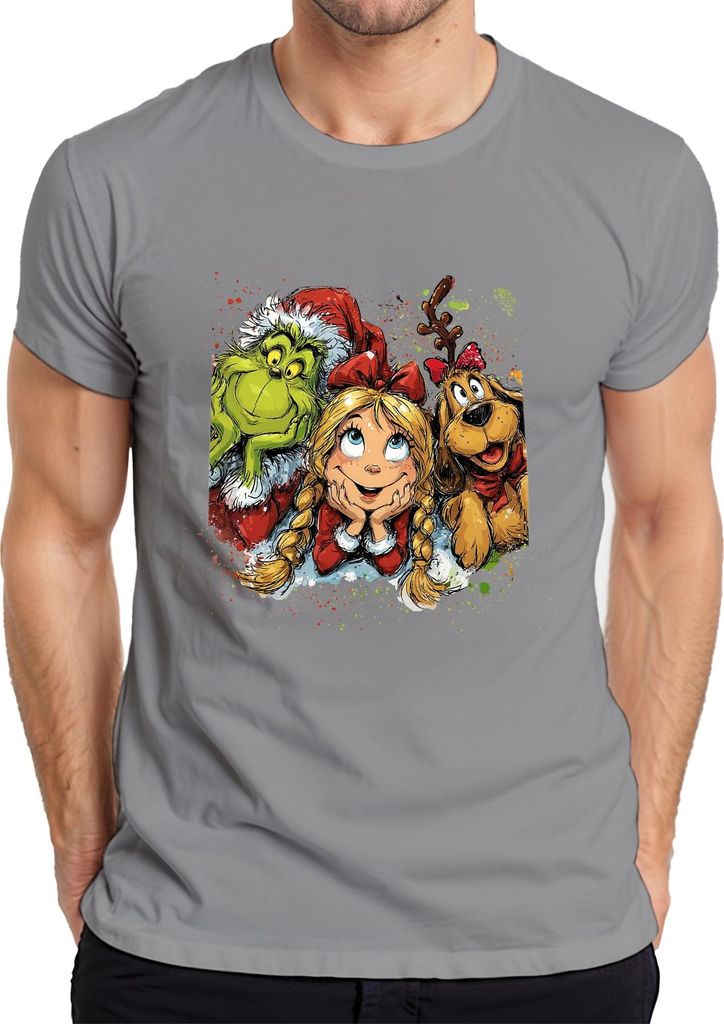 Grinch Cindy Lou Who Max Weihnachten lustig Geschenk Vintage Herren T-Shirt, Grau, 3XL