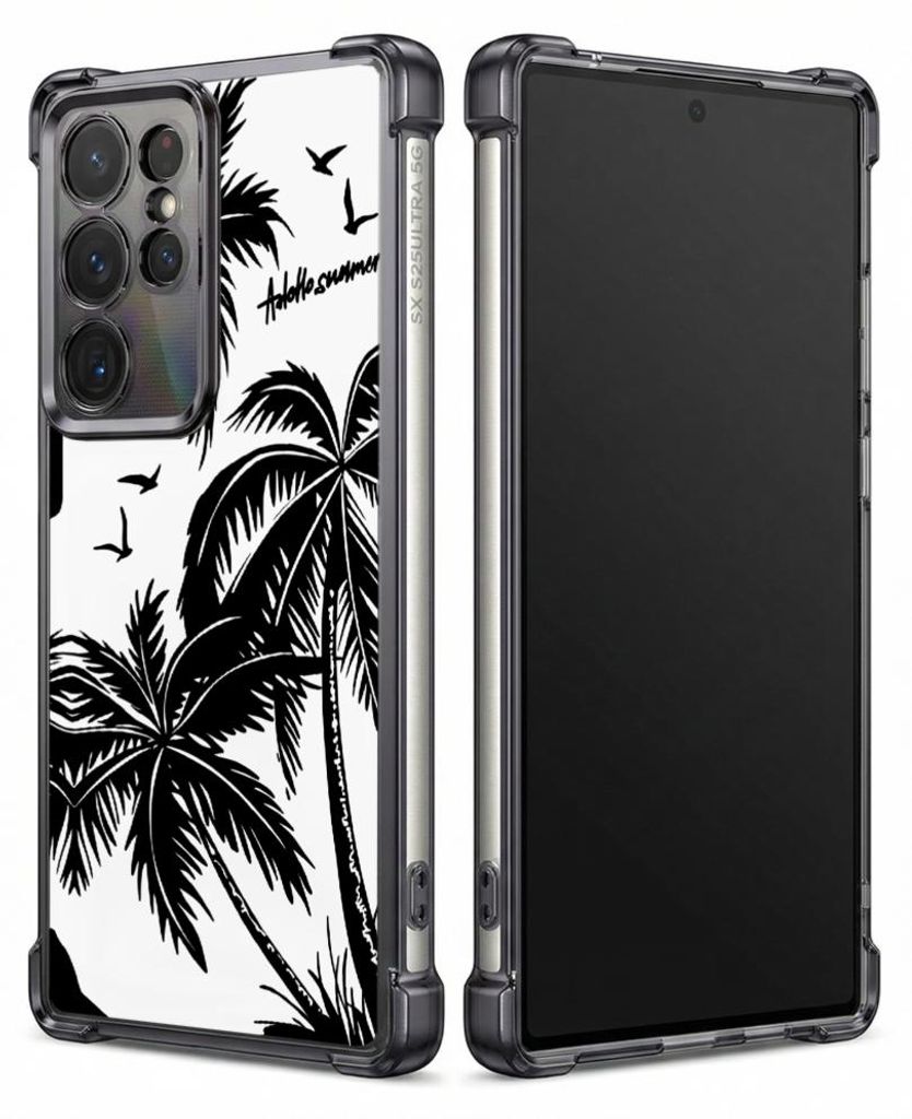 Personalisierte Hülle mit Bild für Samsung Galaxy S25 Edge Elektroplattiert TPU Stoßdämpfer Handyhülle mit Palmen, Vögel, Himmelsdesign