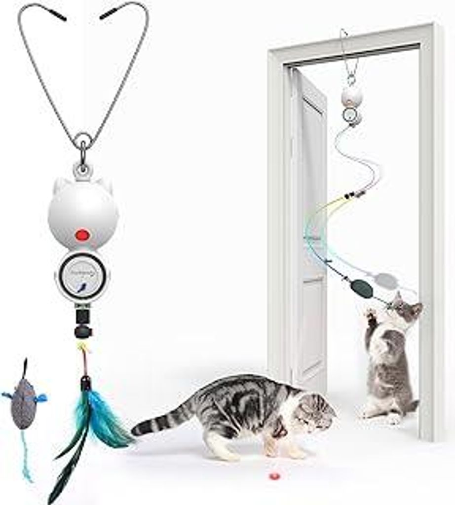 FEELNEEDY Katzenspielzeug Elektrisch mit LED Red Light Spielzeug für Katzen, Cat Toy Hängendes Automatisch Einziehbares Interaktives Spielzeug Te...