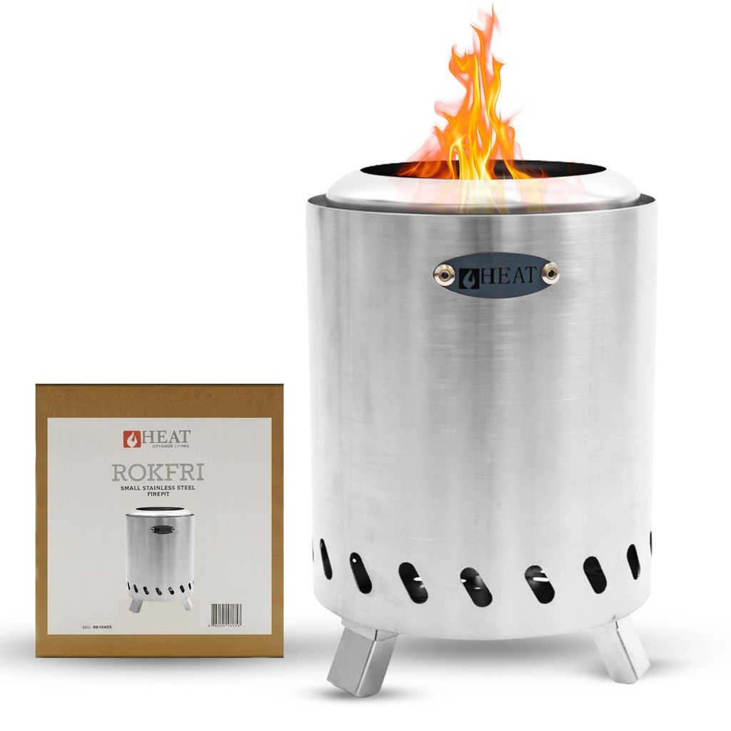HEAT Rokfri Rauchfreier Feuerkorb - Rauchfreie Feuerschale Klein - Tisch Feuerstelle - Fire Pit Outdoor - 16x16x20cm - Stainless