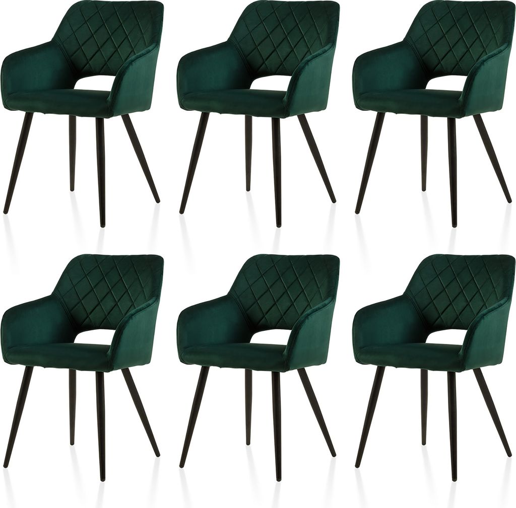 CLIPOP Freizeit Esszimmerstühle 6er-Set aus Samt für Zuhause, Esszimmer, Küche, grün