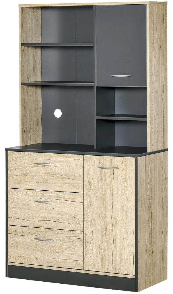 Buffet de cuisine à 2 portes et 3 tiroirs design bois clair et gris chic