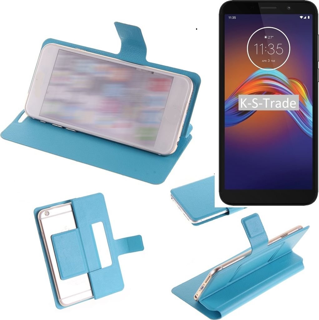 K-S-Trade Schutzhülle Handyhülle kompatibel mit Motorola Moto E6 Play Flip cover Handy case Smartphone Klapphülle blau