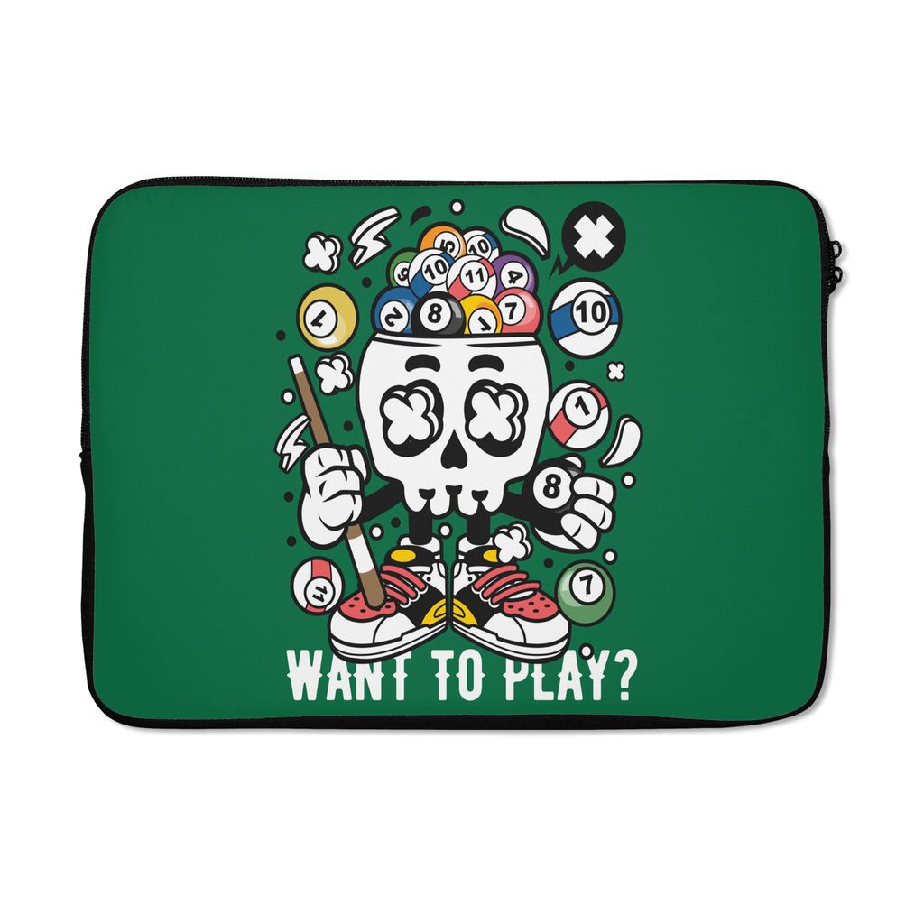MuchoWow Laptop Hülle 14 ZollBillard - Totenkopf - Vintage Laptoptasche - Laptoptasche - Stoßsicher - Schutzhaube