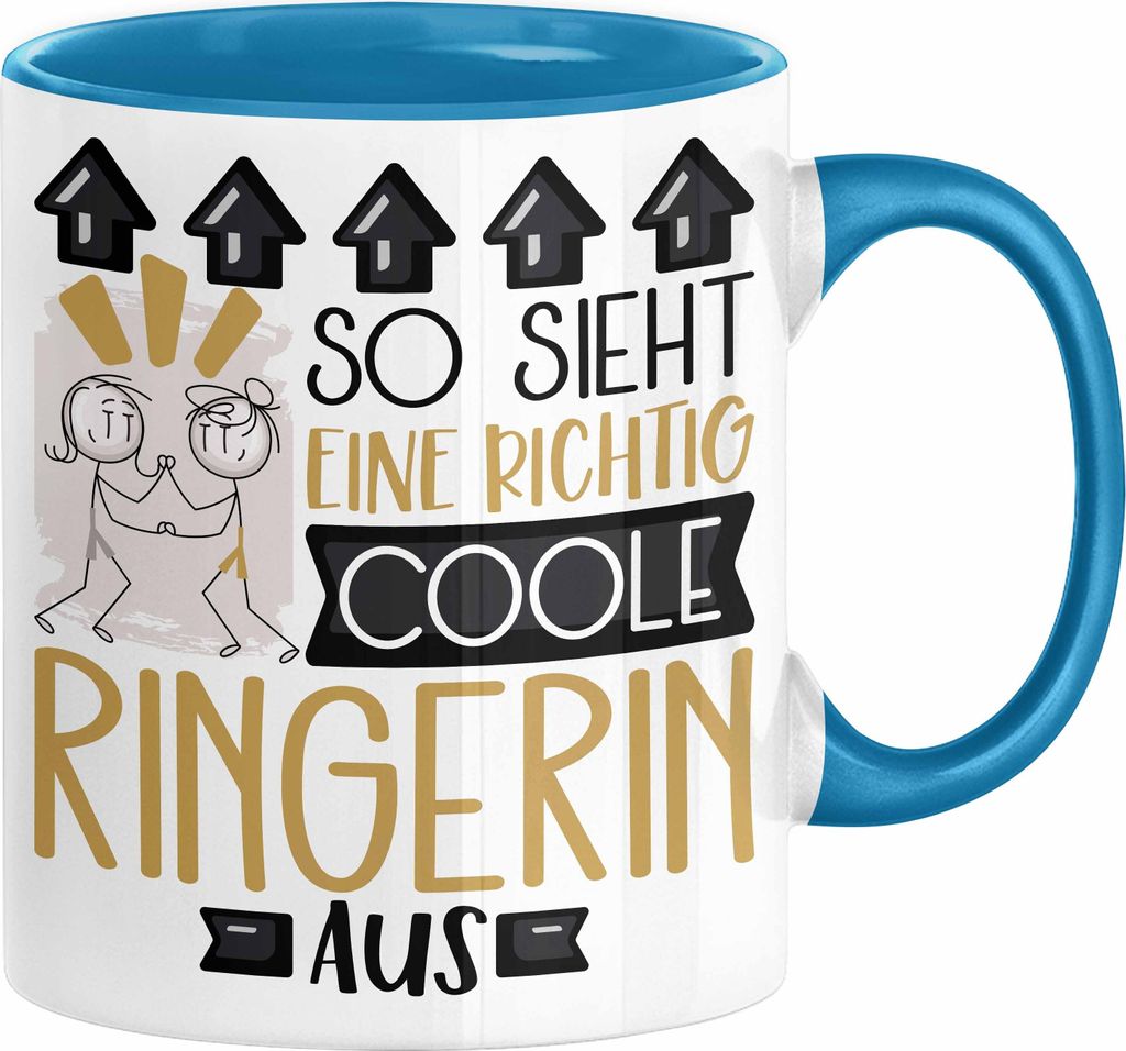 Ringerin Geschenk Tasse Geschenkidee für Ringerin Geburtstag Weihnachten Spruch So Sieht Eine Richtig Coole Ringerin Aus Kaffee-Becher (Blau)