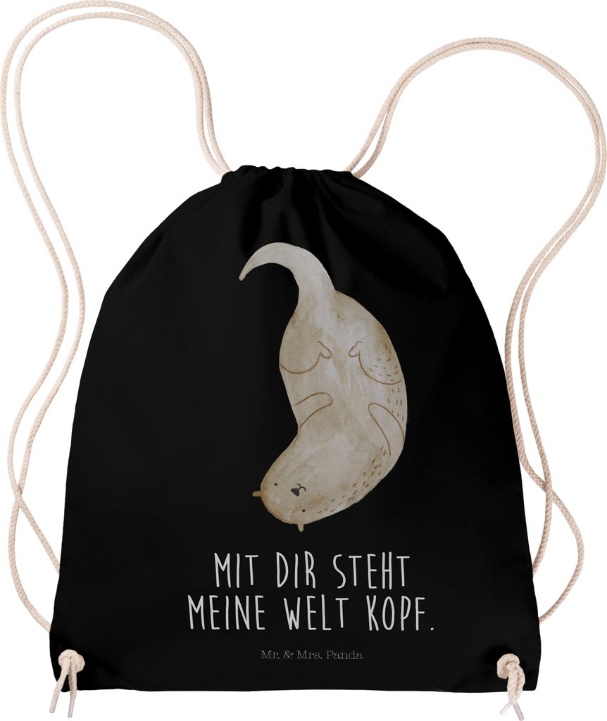 Mr. & Mrs. Panda Sportbeutel Otter Kopfüber - Schwarz - Geschenk, Turnbeutel, Niedlich, Verliebt, wander rucksack, sporttasche klein, mit kordel, ...