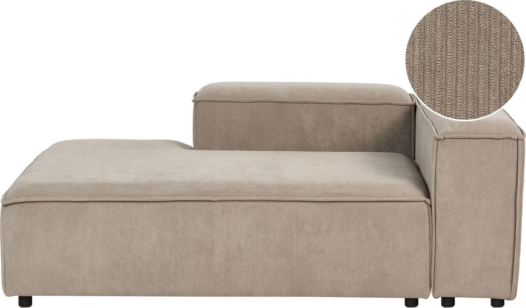 BELIANI Chaiselongue Hellbraun Cord Rechtsseitig Modul-Récamiere mit Niedriger Rückenlehne Wohnzimmermöbel Modern Skandi Wohnzimmer Ausstattung ...