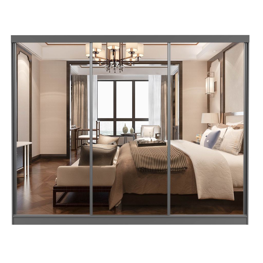 MILAN Schwebetürenschrank Kleiderschrank 250cm Grau/Grau Produktbild 