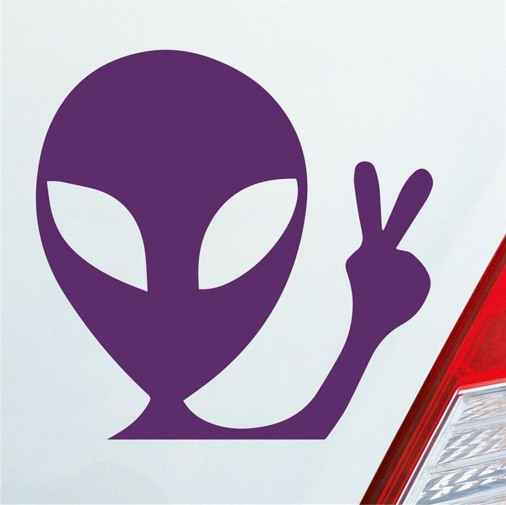 Auto Aufkleber Alien Außerirdischer Peace Winken Tuning 10x10 cm Lila Sticker Heckscheibenaufkleber