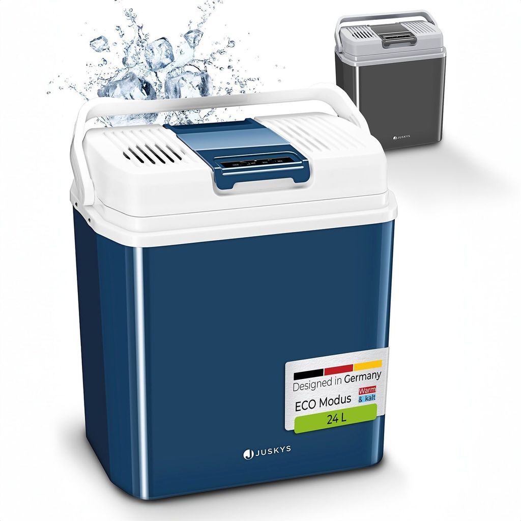 Juskys elektrische Kühlbox 24 Liter 12 V / 230 V für Auto, Lkw, Reisemobil, Camping - Mini Kühlschrank kalt & warm - thermoelektrische Box - Blau