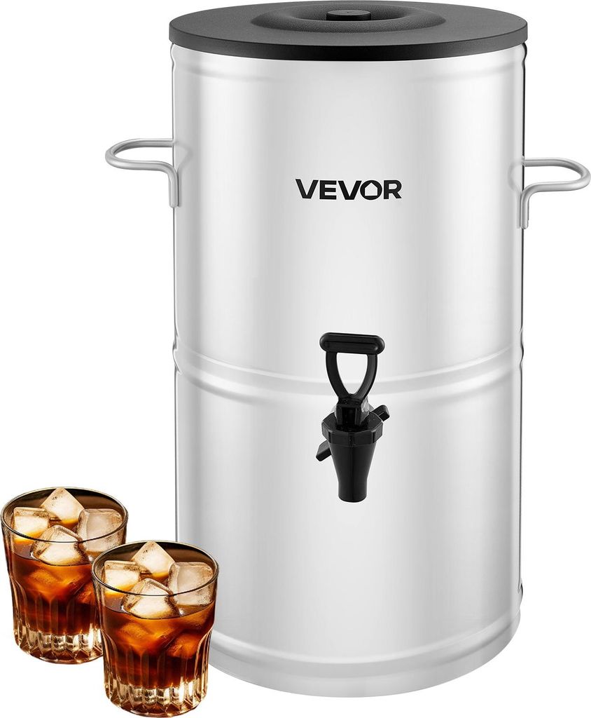 VEVOR Eisteespender Getränkespender aus 304 Edelstahl 15 L Getränkedispenser mit Zapfhahn & Griff, geeignet für heiße und kalte Getränke, für...