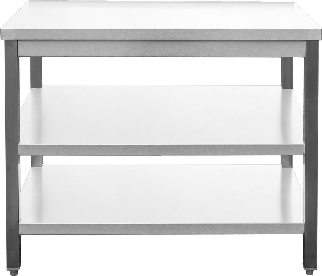Edelstahl Arbeitstisch verschweißt Bautiefe 700mm mit Grundboden & Zwischenboden AISI 304